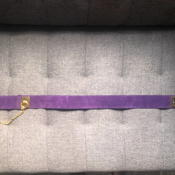 Celine purple suede golden chain belt main image 8